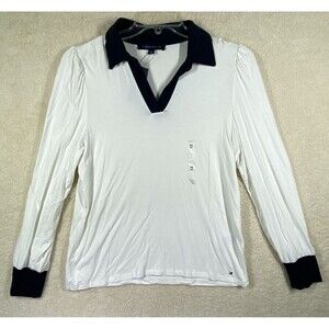 Women's White and Black Long Sleeve Top